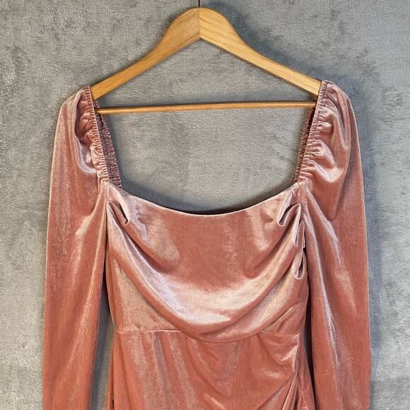 Pink Velvet Mini Dress Long Sleeve Ruched Bodycon Size 6 Party Cocktail - Picture 6 of 12